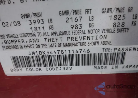 2008 Mazda 3 S Sport из США, поврежденный, VIN JM1BK344781114746